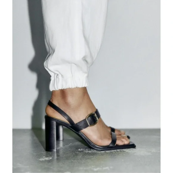 ★ZARA★ LEATHER BUCKLE HEEL SANDALS ZARA HEELED SANDALS WITH BUCKLES 7.5 US | eBay